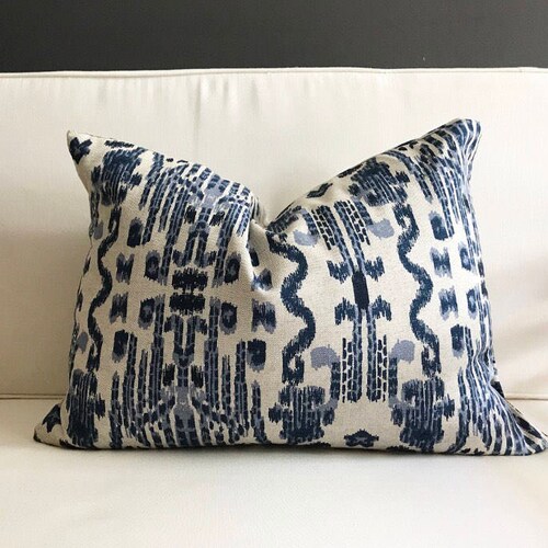 14x20 Lumbar Pillow Cover Navy Blue Ikat Lumbar Pillow Cover Etsy