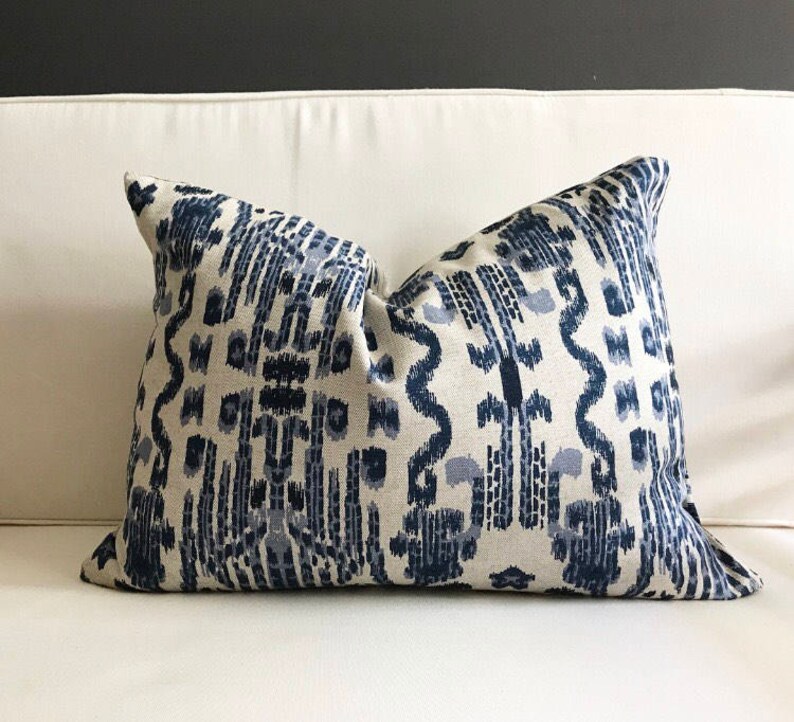 14x20 Lumbar Pillow Cover Navy Blue Ikat Lumbar Pillow Cover Etsy
