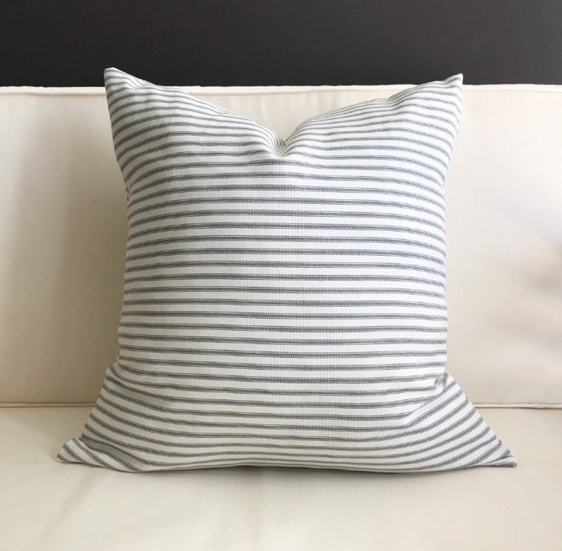 Gray Ticking Stripe Pillow GRAYSON Gray and White Ticking Etsy