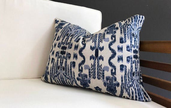 Made in The USA Carousel Designs Navy and Coral Ikat Damask Lumbar Pillow Organic 100% Cotton Lumbar Pillow Cover Insert