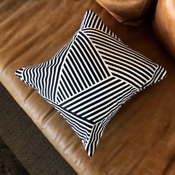 Geometric Black Pillow Cover, GEORGIA, Black and White Pillow Cover, Traditional Pillow, Euro Sham, Lumbar