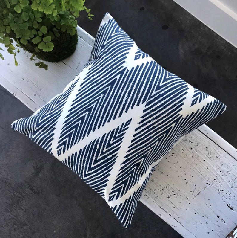 Blue Ikat Pillow Cover Wallace Navy And White Pillow Cover Etsy