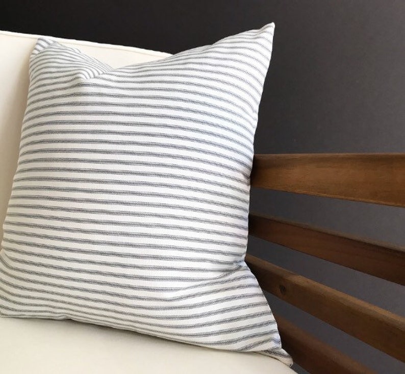 Gray Ticking Stripe Pillow GRAYSON Gray and White Ticking Etsy
