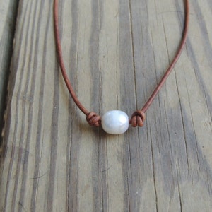 Freshwater pearl and leather necklace pearl choker beach necklace layering necklace leather choker image 4