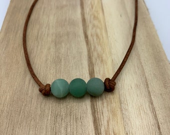 Green Aventurine Necklace, Leather Necklace, Sister Birthday Gift,