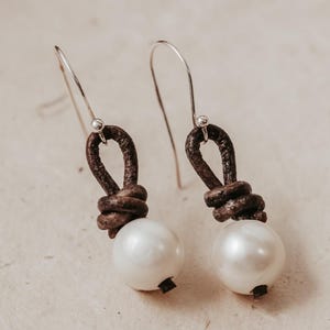 Leather Pearl Drop Earrings Coastal Cowgirl Gift