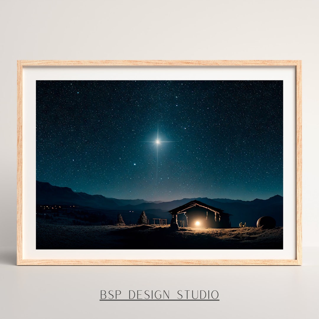 Christian Christmas Wall Art Star of Bethlehem Nativity Scene Printable