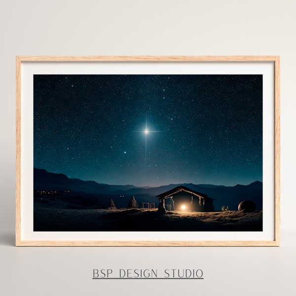 Christian Christmas Wall Art | Star of Bethlehem Nativity Scene | Printable Christian Christmas Decor