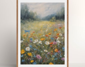 Wildflower Wall Art | Printable Wildflower Oil Painting Style | Instant Download Wildflower Decor | Ethereal Wildflower Oil Painting