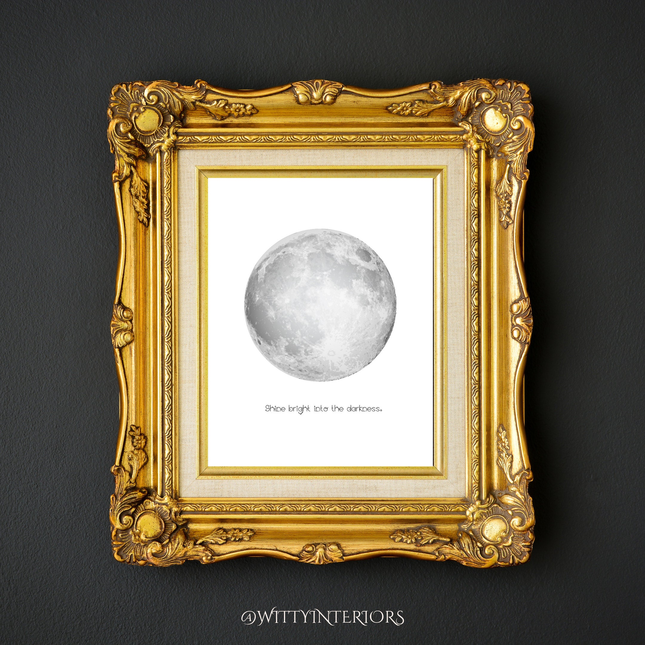 Full Moon Printable Wall Art, Black and White Minimalist Print