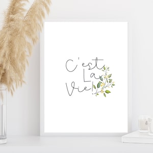 C&#39;est La Vie Printable Wall Art, Black and White Minimalist Print, Inspirational Quotes, Downloadable Art, Dorm Decor, Poster Art