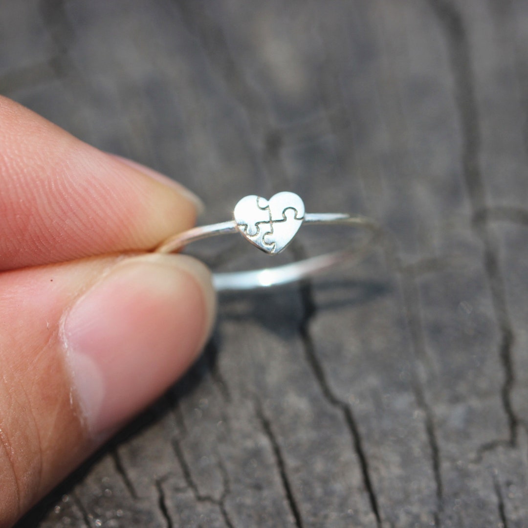 Dainty Heart Puzzle Ring Silverheart Ringwe Just Fit - Etsy