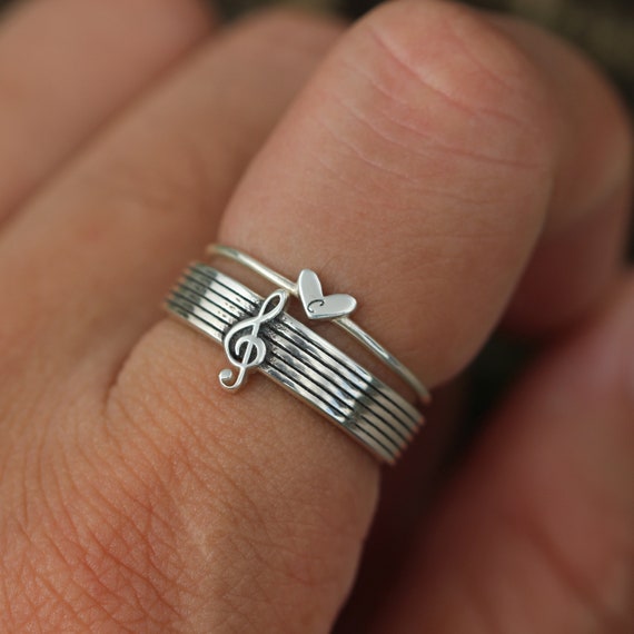USA Seller CZ Music Note Ring Sterling Silver 925 Treble Clef Jewelry Selectable 