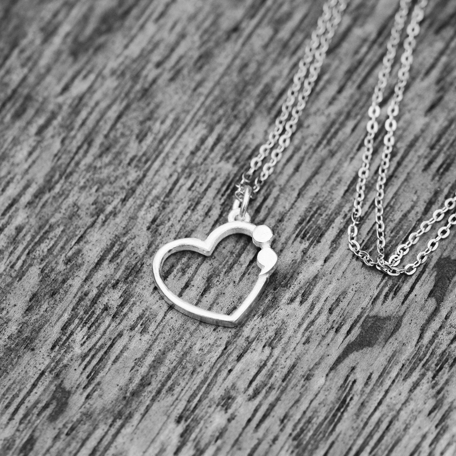 Dainty Heart Semicolon Necklacesterling Silver Awareness | Etsy