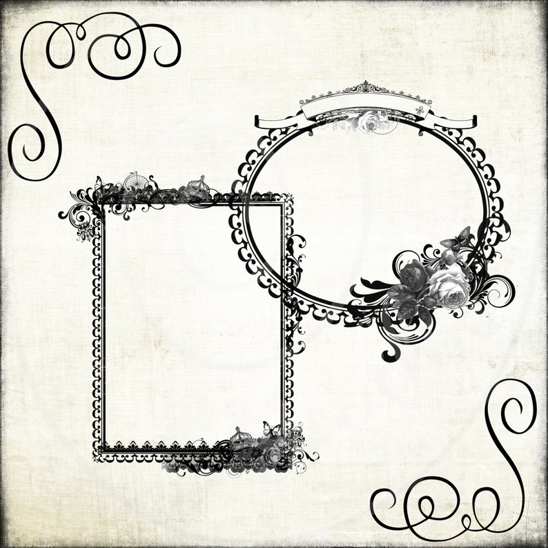 2 Fancy Digital Picture Frames Clipart 5x7 Frame Digital Roses Etsy