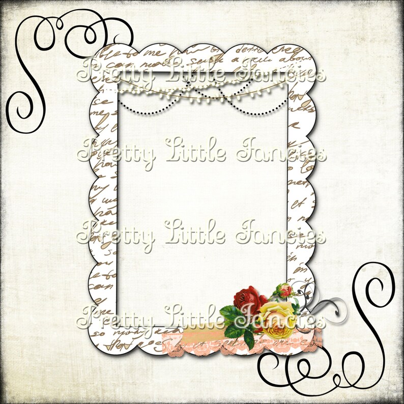 Digital Picture Frame Clipart 5x7 Vintage Text