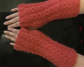 Met brushed alpaca silk gebreide zachte en warme vingerloze handschoenen met een mooi fantasiepatroon