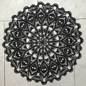 Crochet black doily with skull’s, gothic home decor