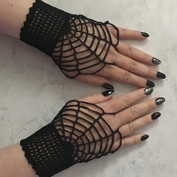 Gothic crochet spider web fingerless gloves