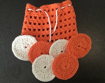 Reusable face scrubbies with wash bag, made with 100% recycled cotton.