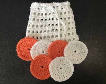 Herbruikbare face scrubbies met waszakje, gemaakt met 100% gerecycleerde katoen.