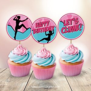 Climbing Birthday Cupcake Toppers: Girl Rock Climb Party (Printable, Instant Download) CL3