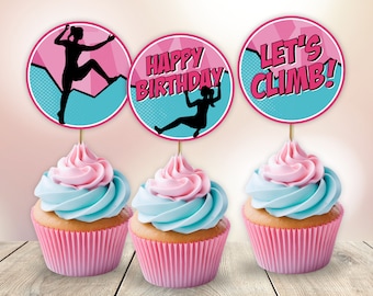 Climbing Birthday Cupcake Toppers Girl Rock Climb Party Indoor Climbing Cake Topper Download Digital PRINTABLE CL3