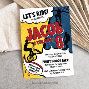 Let's Ride BMX Bike Skater Scooter Birthday Invitation Biking Skateboard Comic Style EDITABLE Party Invite Instant Download Corjl BS1