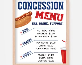 Editable Concession Stand Menu, Concession Stand Flyer, Concession Stand Menu Template, Generic Concession Price List Printable, CON1