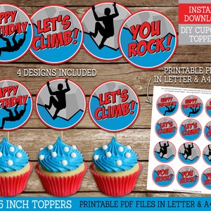 Rock Climbing Birthday Cupcake Toppers Printable Indoor Climbing Birthday Boy Party Rock Climb Party Decoration Download CL4 image 2