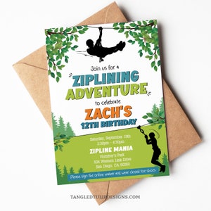 Bearbeitbare Ziplining-Einladung, Ziplining-Abenteuer-Geburtstags-Einladung, Jungen, EDITIERBARE Outdoor-Abenteuer-Geburtstags-Einladungsvorlage, Zipline BZ1