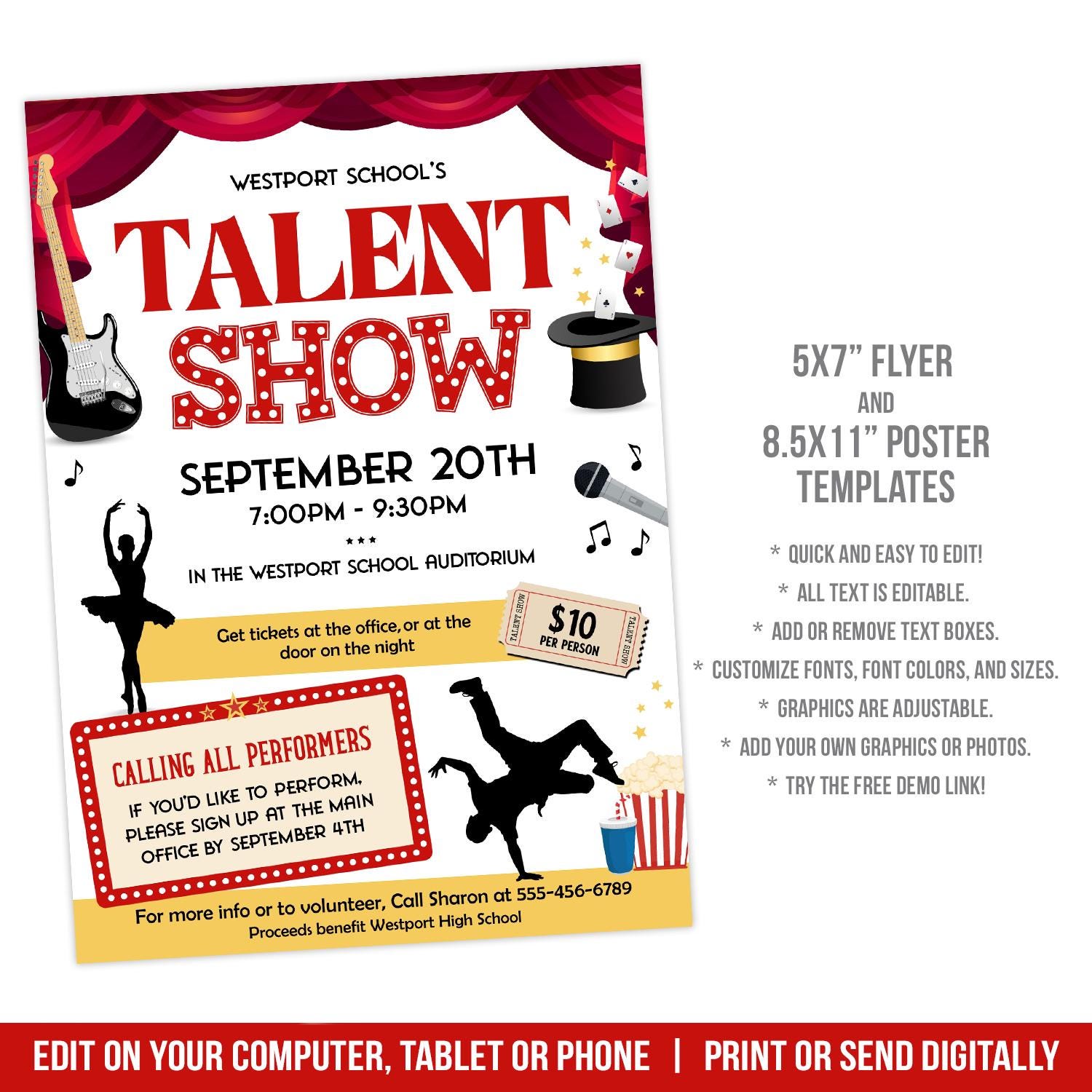 Talent Show Fundraiser Flyer | School & Church Talent Show Poster ...