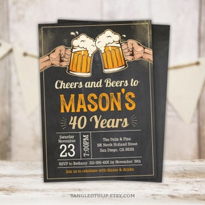 Editable Cheers and Beers to 40 Years Birthday Invitation Vintage Beer Party Invite Any Age Man Digital Download PRINTABLE Corjl BV40 image 1