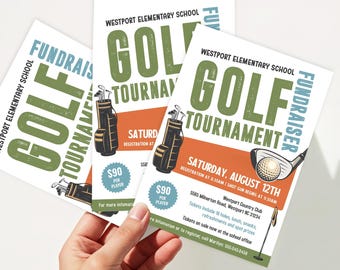 Ulotka z informacją o zbiórce funduszy na turniej golfowy | Plakat z informacją o zbiórce funduszy na turniej golfowy | Szablon do druku i edycji | Pobierz natychmiast GFR1