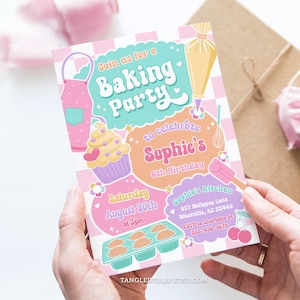 Editable Baking Party Invitation, Baking Birthday Invite, Groovy Girl 6th Birthday Party Cupcake Instant Download, BAK1