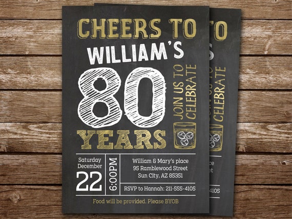 Cheers to 80 Years Invitation, Cheers to 80 Years Whiskey Invite for Men, PRINTABLE Whiskey Theme 80th Birthday Invite, Any Age, Digital Il_570xn
