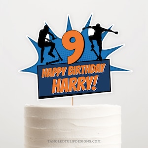 Editable Scooter Birthday Cake Topper, Personalized Scooter Cake Topper Printable in Orange and Blue, Boys, Skateboarding, Corjl SC1 BS4