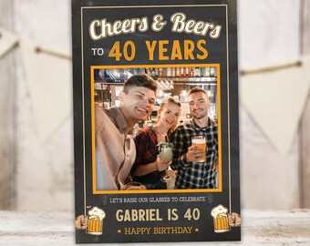 30th Birthday Photo Prop Frame | Cheers and Beers Vintage Man Party Selfie Frame | Printable Editable Template | Instant Download BV30