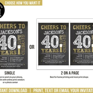 Editable 40th Birthday Invitation Man Adult Any Age Cheers to 40 Years Party Invite Gold Beer Chalkboard PRINTABLE Corjl BG40 BG50 BG60 image 4