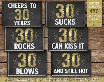 30th Birthday Sign | Funny 30th Party Decor | Gold Chalkboard Birthday Sign | Instant Download BG30