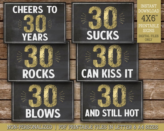 30th Birthday Signs for 30th Birthday Decorations, 30 Sucks, 30 Rocks, 30 Can Kiss It, Cheers to 30 Years, INSTANT DOWNLOAD Il_570xn