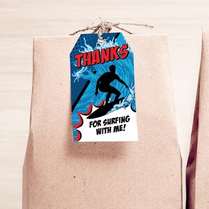 Surfen Geburtstag Danke Tags Junge Surf Party Favor Tag Teenager Welle Rot Blau DRUCKBAR digitaler Download SO2
