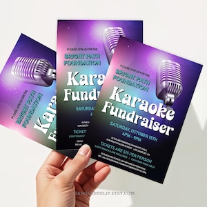 Editable Karaoke Fundraiser Flyer and Poster Template, Karaoke Night Fundraising Invitation, Church, Community, Printable KF1