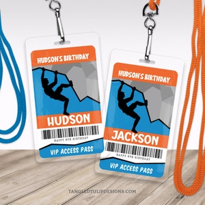ID-badge rotsklimmen, VIP-toegangskaart voor sleutelkoord, verjaardagstag klimmen, bewerkbaar, direct downloaden, Corjl, CL1