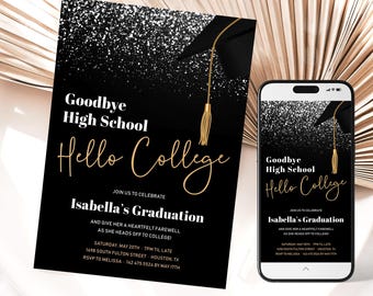 Afstudeeruitnodiging | Vaarwel middelbare school, feestuitnodiging | Afdrukbare telefoonsjabloon | Directe download GRA1
