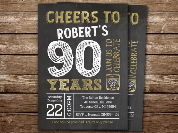 90th Birthday Invitation for Man, PRINTABLE Cheers to 90 Years Invite, Whiskey Theme 90th Birthday Party Invite, Any Age, Digital Il_570xn