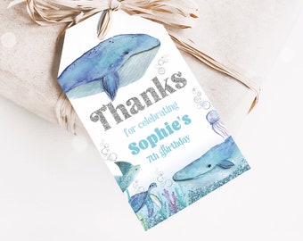 Whale Birthday Thank You Favor Tags | Under the Sea Party Favor Tag Template | Editable Printable | Instant Download DO2