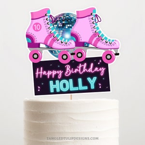 Roller Skating Cake Topper, Roller Skate Cake, Personalized, Printable Cake Decoration, Roller Skates, Disco Ball, Digital, Corjl ROL1