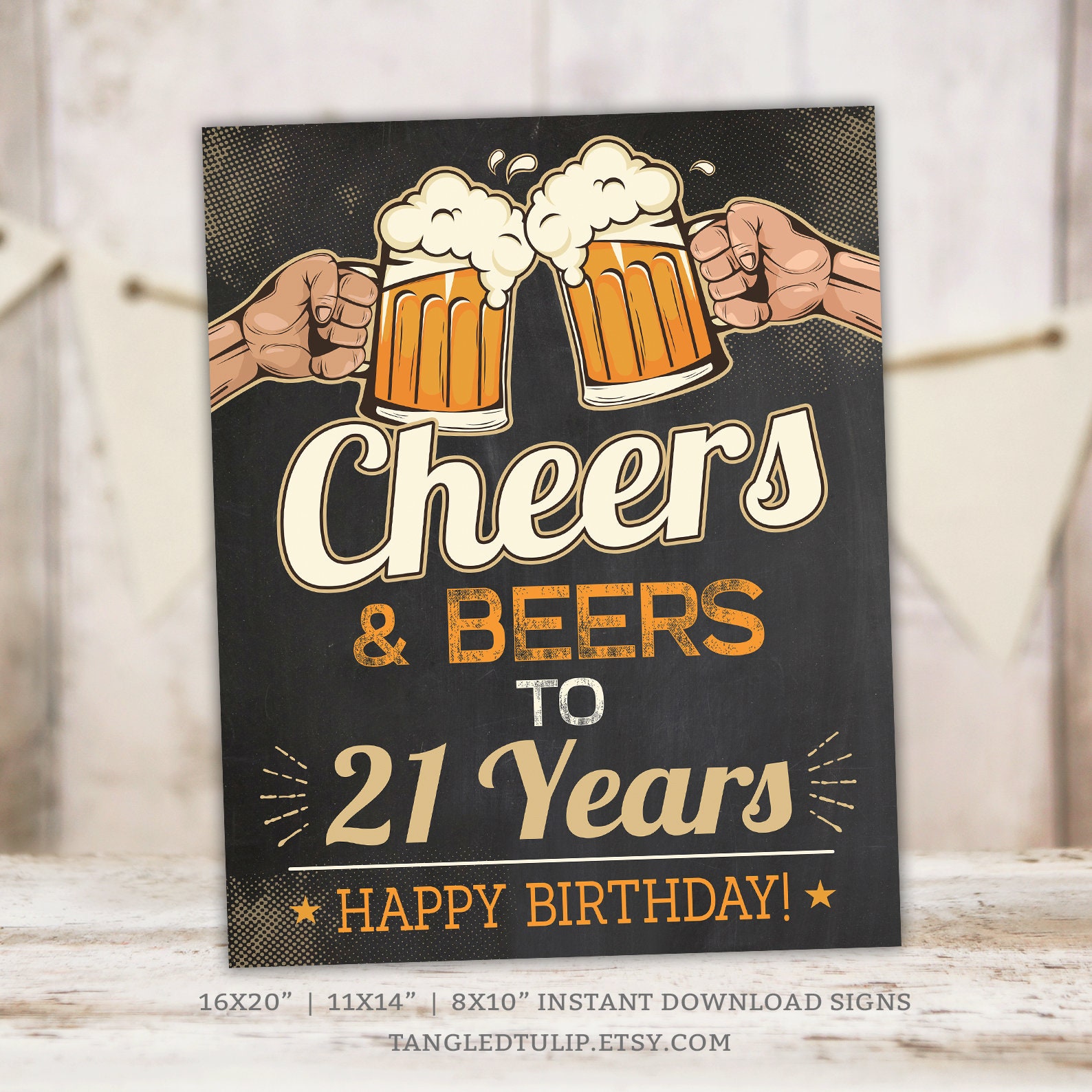 21st Birthday Sign Cheers and Beers to 21 Years Vintage