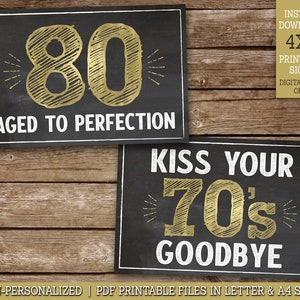 80th Birthday Signs PRINTABLE, 80 Aged to Perfection, Cheers to 80 Years, 80 Sucks, 80 Blows, 80th Party Decor, Instant Download G80 image 2